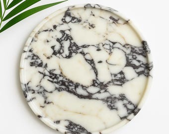 Calacatta Viola Marble Tray: Round Decorative Plate, Elegant Home Decor