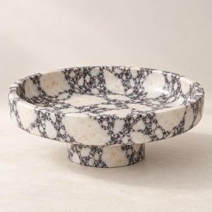 Calacatta Viola Marble Pedestal Bowl, Cream Violet Breccia Pattern, Hand-Polished Centerpiece
