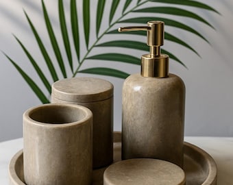Green Marble Bathroom Accessory Set: Rustic Vanity Decor