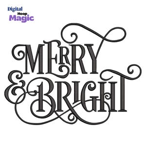 Merry & Bright Embroidery Design, Elegant Filigree Font (3 Sizes)