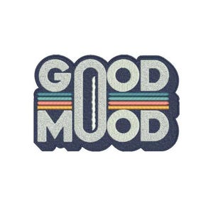 Good Mood Embroidery Design, Retro 70s Striped Digital File, Navy Blue Word Art PES DST, Vintage Aesthetic Machine Embroidery Pattern File