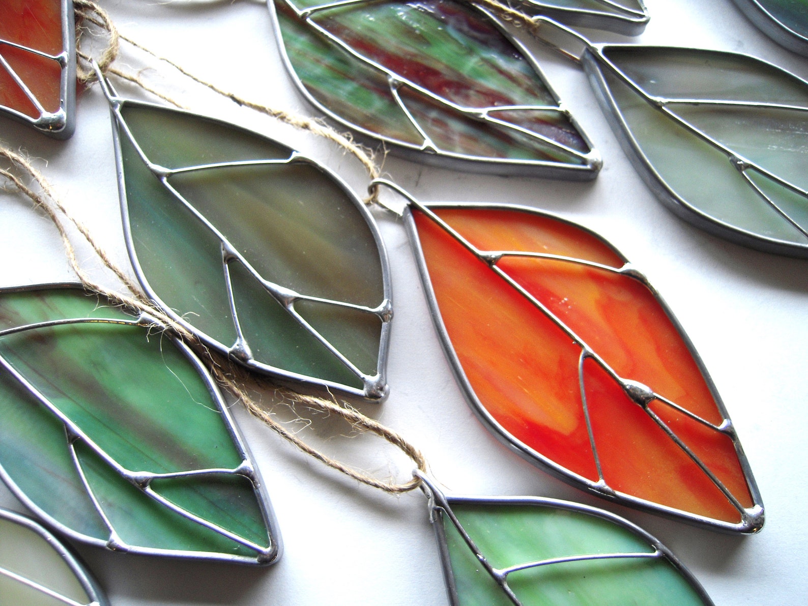 Stained Glass Leaves Glass Suncatcher Autum Leaves Art Etsy