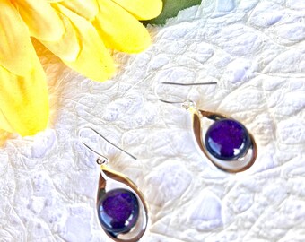 Pendientes de cristal dicroico violeta: pendientes colgantes de plata de ley
