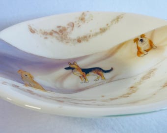 Cuenco de vidrio fundido para perros, arte esmaltado, regalo para amantes de los perros