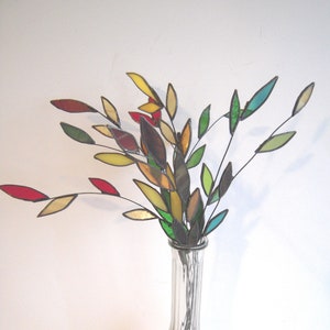 Stained Glass 3D Leaves, Plant Stake, Garden Art, Gift for Her, Everlasting Flowers, Valentine&#39;s Day Gift, Glass flowers and leaves