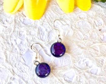 Pendientes de cristal dicroico morado: pendientes colgantes de plata de ley