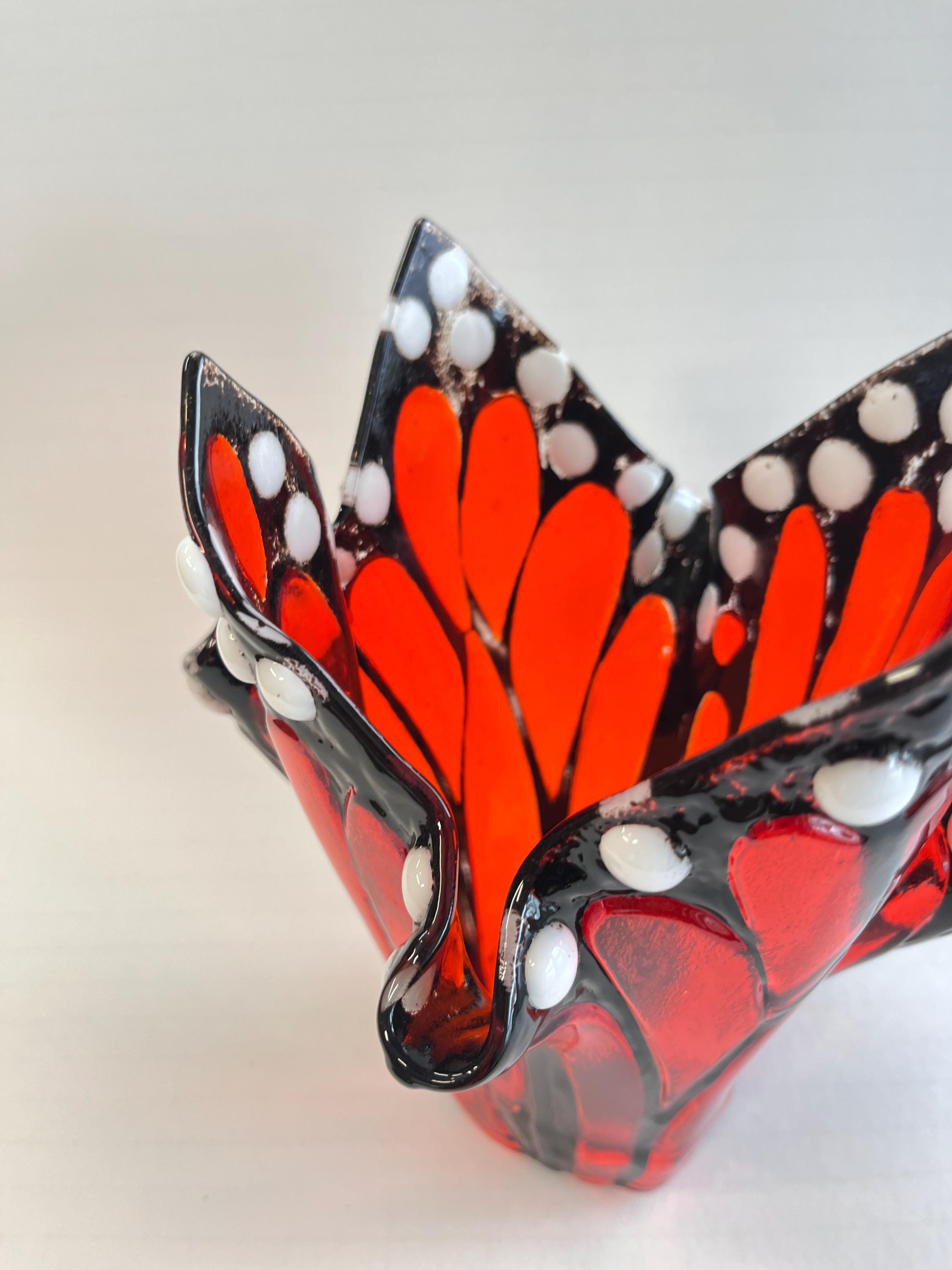 Monarch Butterfly Vase, Fused Glass Vase, Stained Glass Butterfly