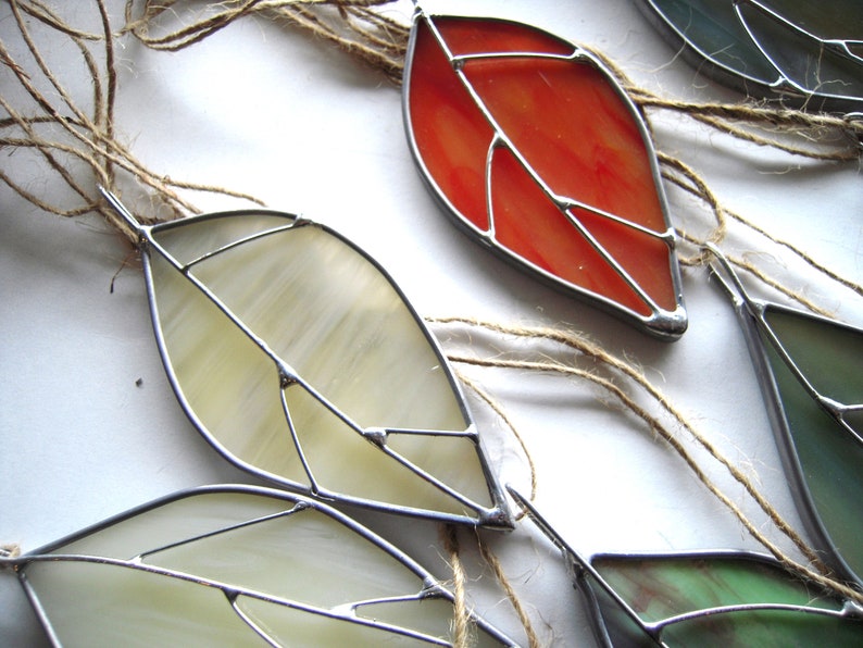 Stained Glass Leaves Glass Suncatcher Autum Leaves Art Etsy