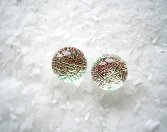 Diamond Clear Stud Earrings 10mm - Dichroic Glass Earrings, Small Studs,  Fused Glass Earrings - Sterling Silver Studs  ER29A