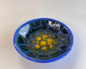 Cuenco de vidrio fusionado azul, cuenco moderno