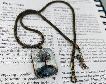 Colgante de vidrio dicroico del Árbol de la Vida: collar de alambre de latón