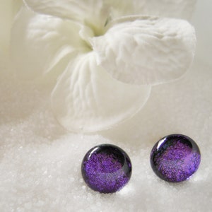Violet Stud Earrings, Dichroic Glass Earrings -  Small Studs,  Fused Glass Earrings,  Sterling Silver, Violet earrings
