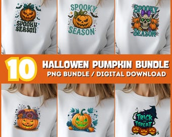 Halloween Pumpkin PNG Bundle: Spooky Retro Designs (Digital Download