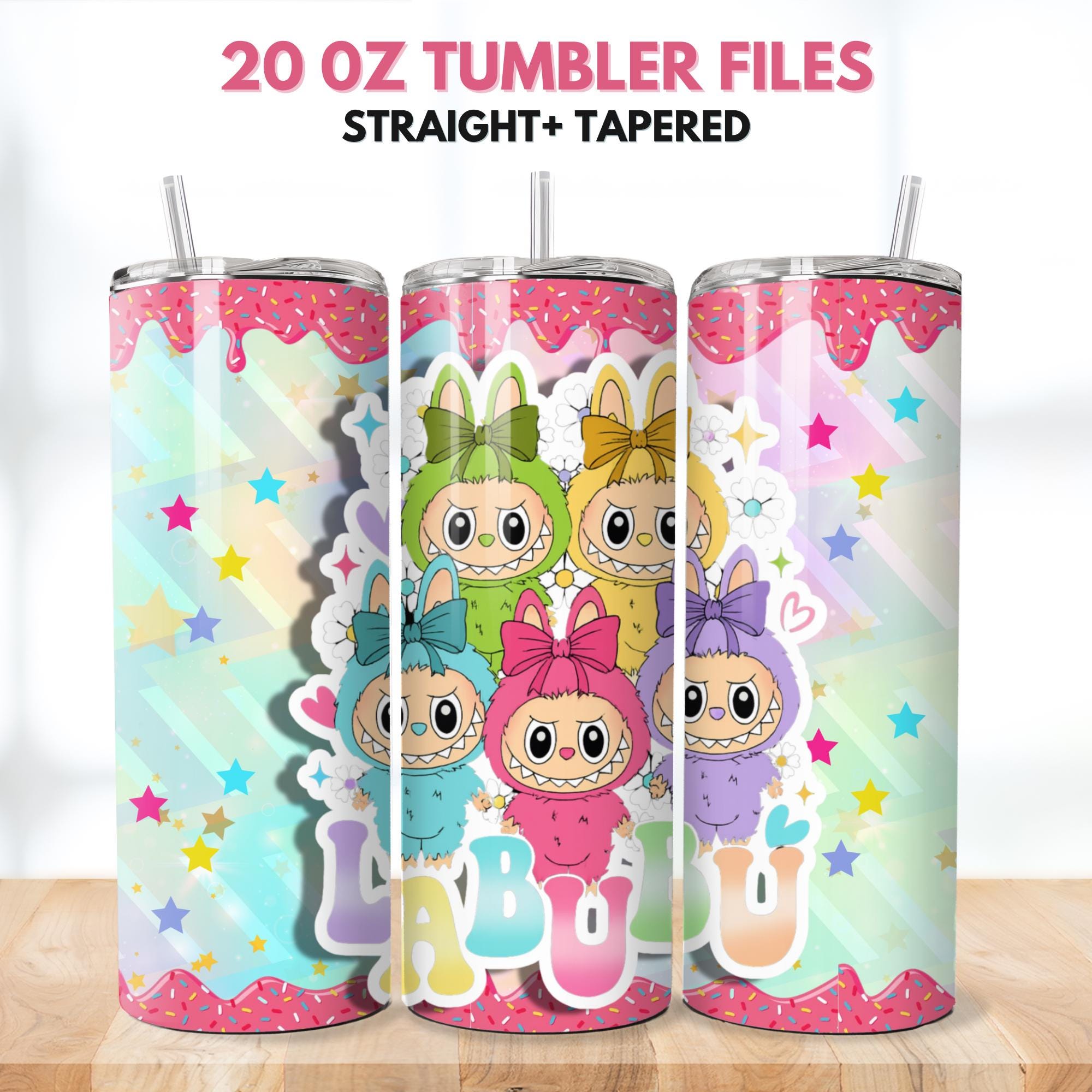 Pink Labubu 20oz Skinny Tumbler, Labubu 20 oz Tumbler Wrap, Cartoon Characters 20oz Tumbler Png, Straight Tapered 20oz Wrap Instant Download