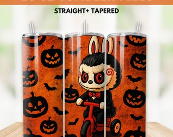 Labubu Halloween Monster Doll 20 oz Straight Tumbler Wrap Design, Kawaii Monsters Halloween 20oz PNG for Sublimation, Halloween Horror Png