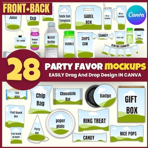 Party Favor Templates Bundle: Canva Editable Mockups (PDF Download)