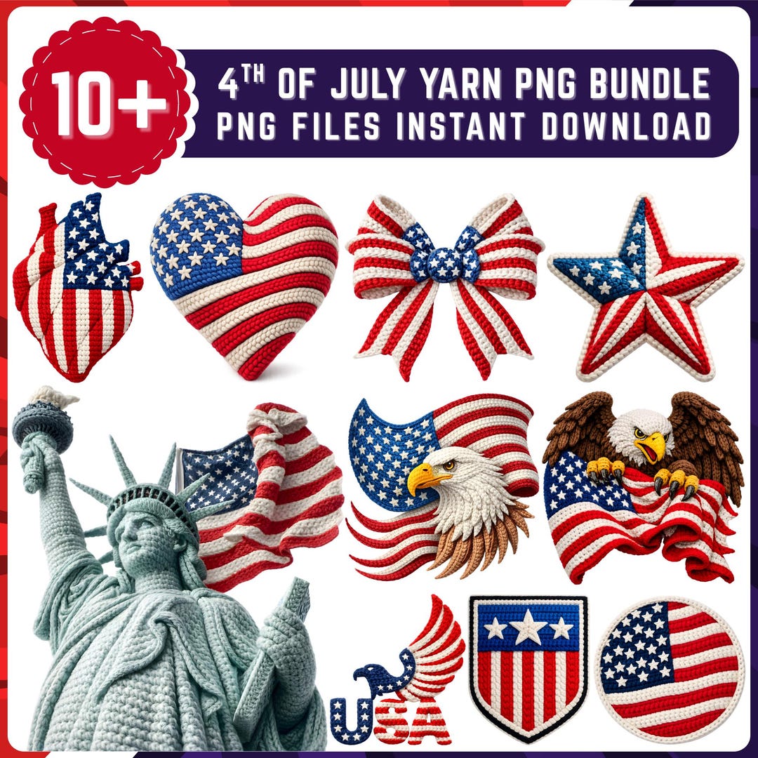 4th of July PNG Bundle Faux Yarn USA Flag Coquette Bow Freedom ...