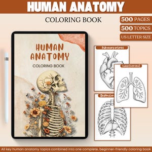 Human Anatomy Coloring Book: 500 Pages, Medical School Study (Digital + Printable)