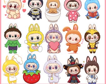 Labubu Clipart Bundle: 100+ Cartoon Character PNGs (Digital Download)