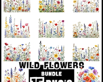 Wildflower Png Bundle, Flower Meadow Png, Flower Border Png, Minimalist Wildflowers, Wildflower Clipart, Wildflowers Sketch Png , printables