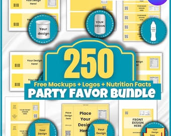 Party Favor Templates Bundle: Chip Bag, Water Bottle, Shoe Box (Canva Editable Digital Download)