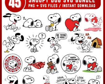 Cute Dog SVG Bundle, Cartoon Puppy Clipart, Valentine Dog Download for Cricut & Sublimation, Cute Puppy Svg, Charliee Brown, Snoopy Dog PNG