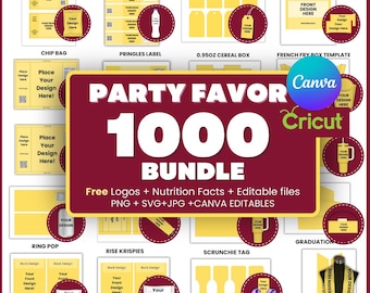 1000 Party Favor Templates Bundle: Chip Bag, Water Bottle, & More (Digital Download)