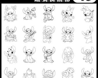 Stitch and Lilo SVG Bundle: Cartoon Clipart for Cricut