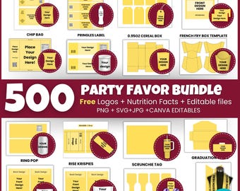 500 Party Favor Templates Bundle: Mockups, Labels, and Wrappers (Digital Download)