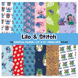 50+ Lilo and Stitch Digital Papers, Stitch Clipart PNG, Stitch Valentines, Gifts Wrapping Papers,Lilo And Stitch Seamless Patterns Papers