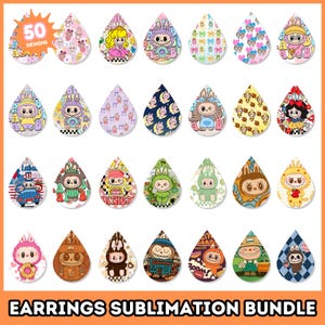 Labubu Monster Earring Sublimation Bundle: Kawaii Jewelry SVG PNG (Digital Download)