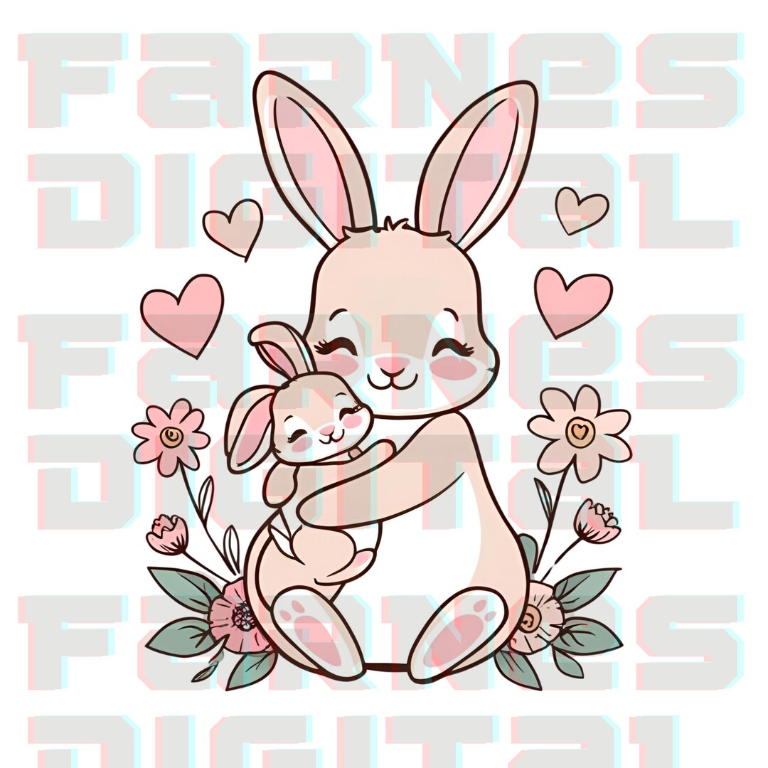 Mother Bunny Love PNG – Cute Watercolor Bunny Mom With Baby and Pastel ...
