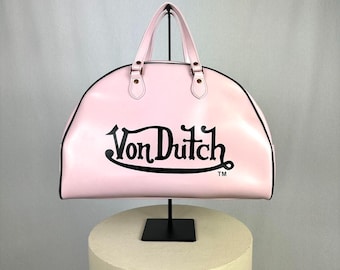 Von Dutch y2k バービーコア ラージダッフル トラベルバッグ、00年代風、ベビーピンク