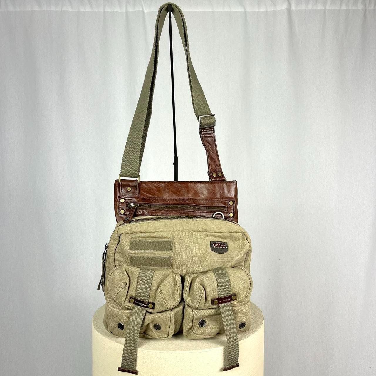 Diesel Gorpcore Cross Body Multi Pockets Bag in Leather & Canvas 