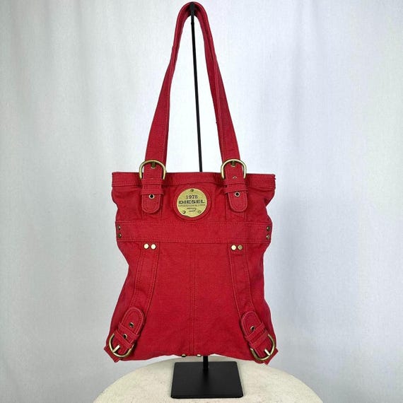 バッグ Diesel 2000s Red Leather Shoulder Bag Diesel Vintage Shoulder Bag in Red Canvas - Etsy
