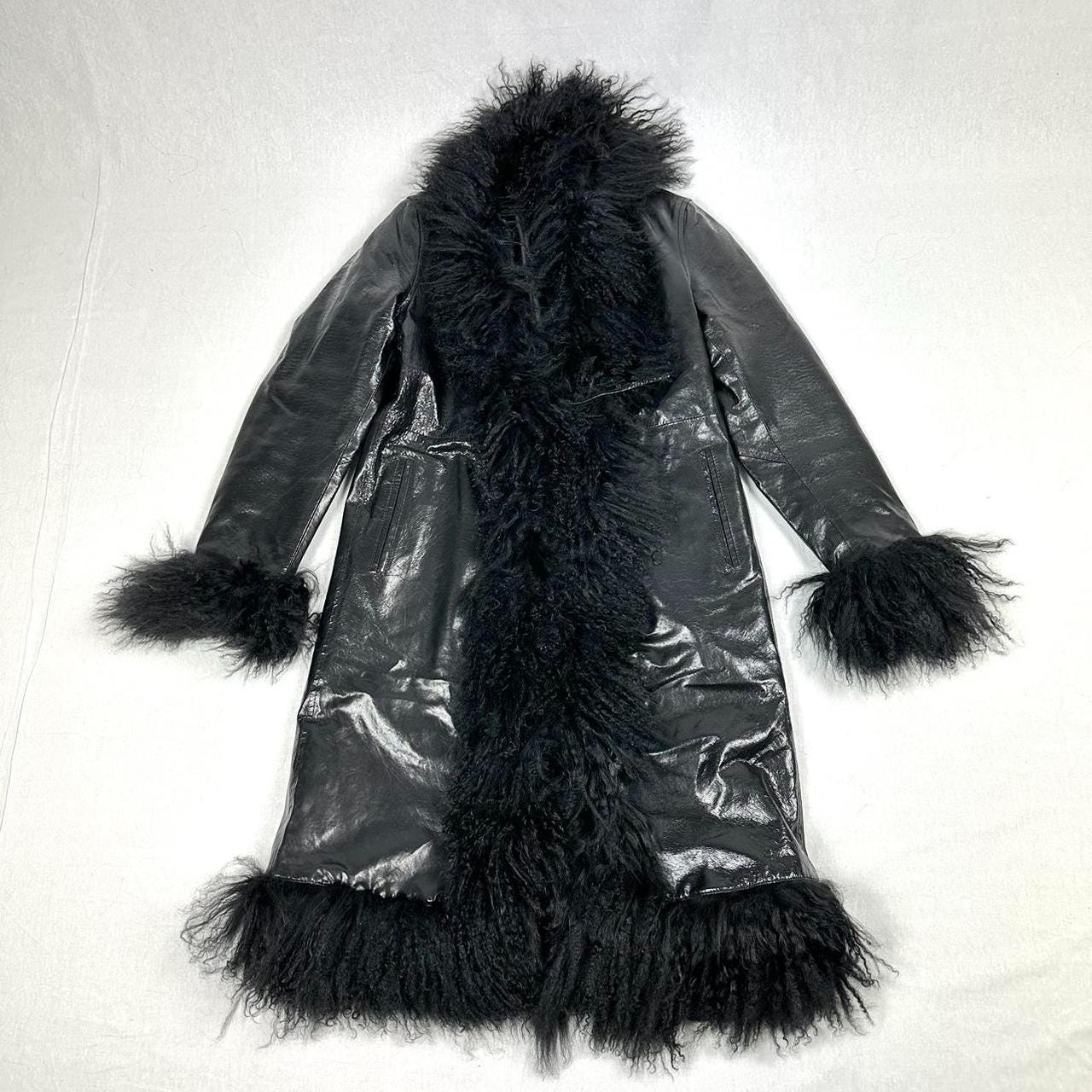 00s black faux mouton leather fur y2k 00s rick owens mouton