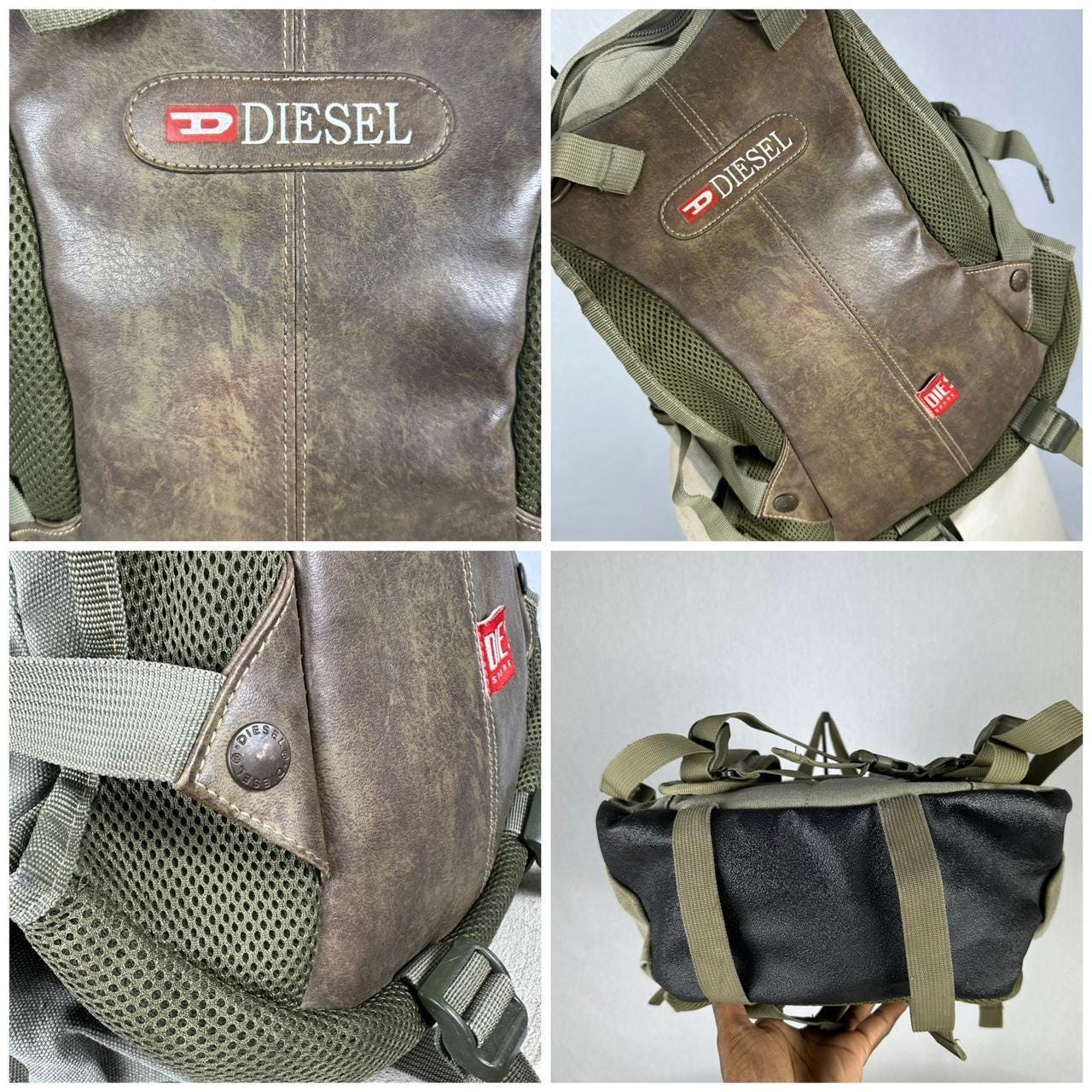 Diesel Vintage Backpack in Khaki Canvas & Distressed Leather - Etsy