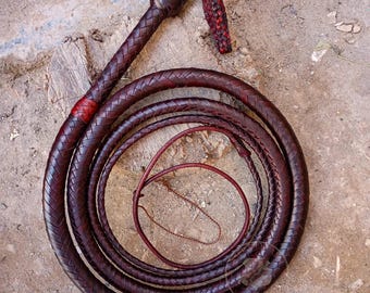 Handmade Kangaroo Leather Bullwhip in Brandy Color Indiana Jones Style, 4ft-12ft/16 plait