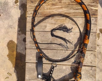 Cowhide Leather Bullwhip in Tan& Brandy Color Handmade Indiana Jones Style, 4ft-12ft/16 Plait