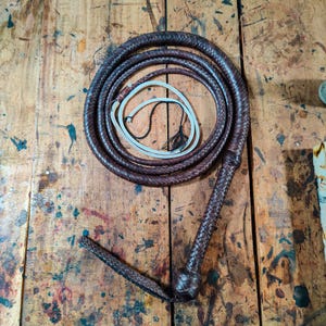 Handmade Cowhide Leather Bullwhip: Indiana Jones Style, White Fall