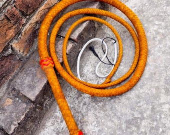 Handmade Cowhide Leather Bullwhip, Indiana Jones Style, 16 Plait, Tan&Red Fall