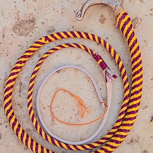 Handmade Kangaroo Snake Leather Bullwhip, Brandy/Tan Metal  Handle