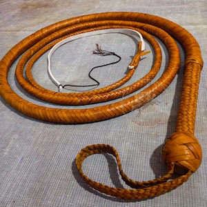 Handmade Cowhide Leather Bullwhip, Indiana Jones Style, 16 Plait, Tan Color