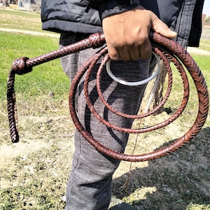 Handmade Cowhide Leather Bullwhip: Indiana Jones Style, White Fall