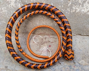Handmade Cowhide Leather Snake whip In Tan & Brandy Colors  4ft-12ft/16 Plait