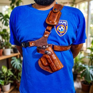 Premium Handcrafted Alaskan Style Leather Chest Gun Holster - Custom Molded Concealed Carry Leather Chest Holster with Safety Strap.