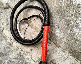 Handmade Goat Leather Bullwhip, Red Black 16 Plait, Indiana Jones Style, 4ft-12ft