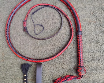 Handmade Kangaroo Leather Bullwhip in Red& Black Color Indiana Jones Style, 4-12 ft/16plait