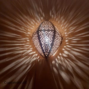 Moroccan Brass Wall Sconce , Handmade Pierced Wall Lamp , Boho Home Decor