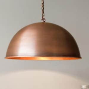 Copper Dome Pendant Light – Handmade Rustic Light Fixture for Kitchen Island or Dining Room